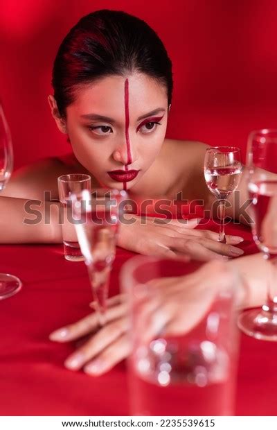 Sensual Asian Woman Creative Visage Naked Stock Photo