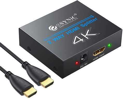 ESynic HDMI Splitter 1 In 2 Out Support 4K 30Hz 3D EDID Metal Shell