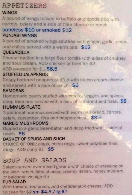 Menu at The British Bulldog restaurant, Denver