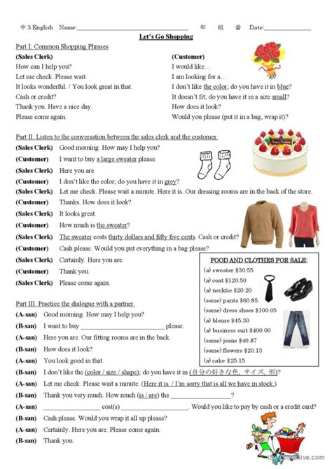 At The Clothing Shop English Esl Worksheets Pdf Doc Off