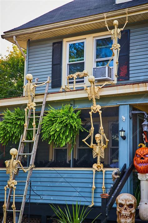 Premium Photo Halloween Decorations On Exterior Of Home With