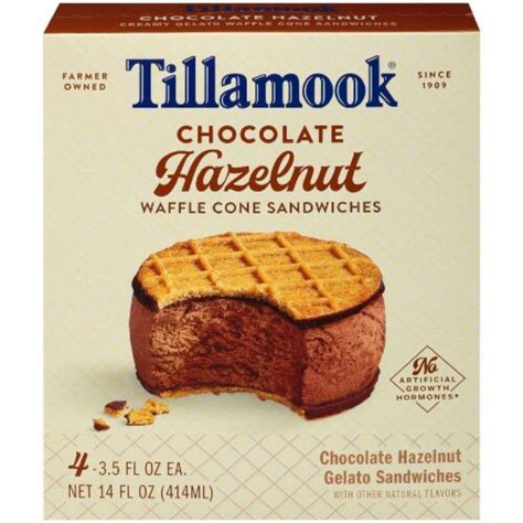 Tillamook Chocolate Hazelnut Gelato Waffle Cone Sandwiches 4 Ct Ralphs