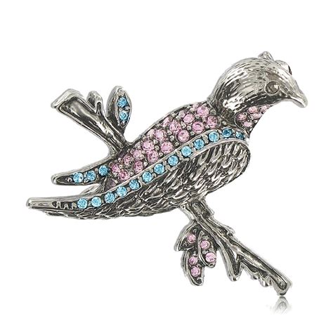 Broche Pájaro chapado plata antigua