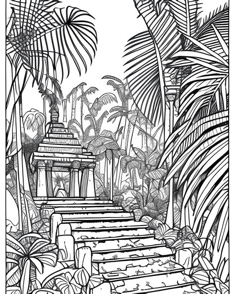 Page Colorier D Taill E R Aliste Sc Ne De Jungle Ruines Temple