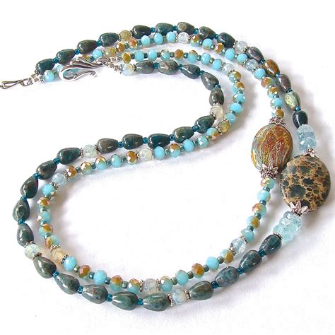 Harmony Teal Gemstone Necklace Earth And Moon Design