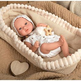 Arias ELEGANCE Weighted Realistic Newborn Baby Doll With Beige Crib