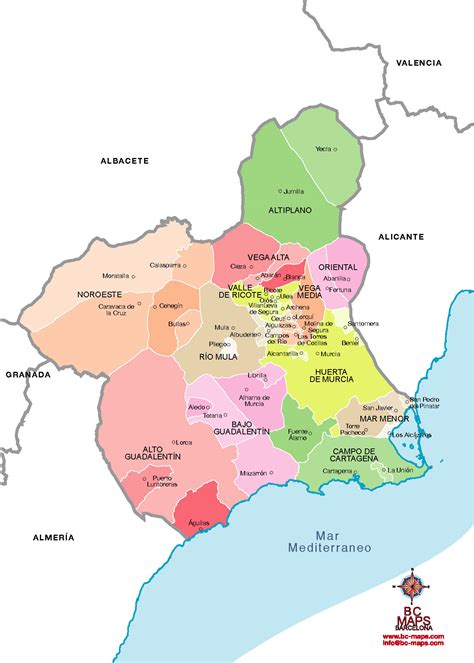 Municipios Murcia mapa vectorial provincia | Bc Maps mapa vectorial eps