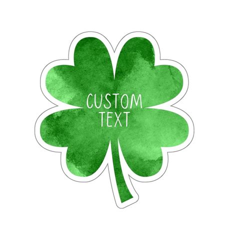 Personalize St Patricks Day 4 Leaf Clover Sticker Personalize Text Four Leaf Clover