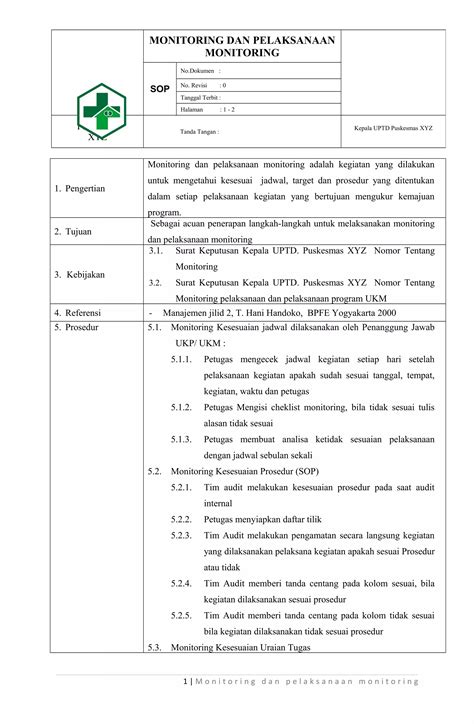 05 4243 Sop Monitoring Dan Pelaksanaan Monitoring Pdf