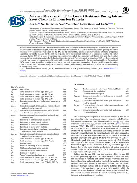 Accurate Measurement Of The Contact Resistance During Internal Short