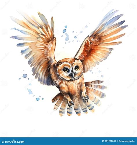 Birdtawnyowlwatercolorrealisticonwhite11 Stock Illustration