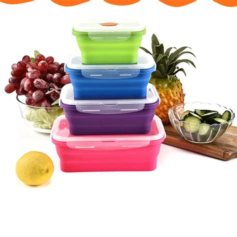 Silicone Bento Box Collapsible Folding Lunch Bowl Food Storage