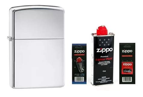 Kit Zippo Isqueiro Zippo Clássico Cromado Polido Ref 250