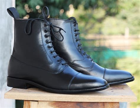 New Handmade Men's Ankle High Cap Toe Leather Dress boots, Black ...