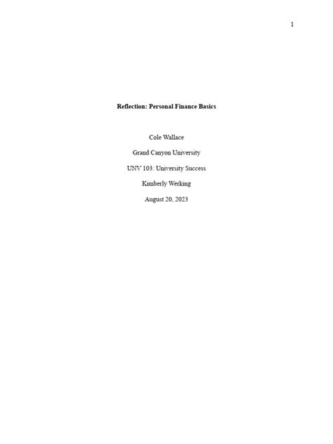 Reflection Personal Finance Basics Pdf