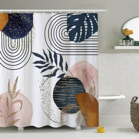 Mid Century Shower Curtain For Bathroom Boho Lines Geometric Abstract