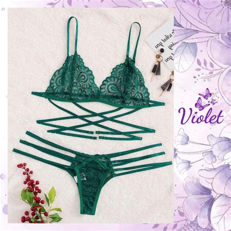 Jual Violet Lingerie Set Bra G String Lenceria Pakain Dalam Wanita