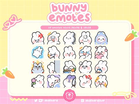 Cute White Bunny Emotes Twitch Discord Youtube Streamer Kawaii Etsy