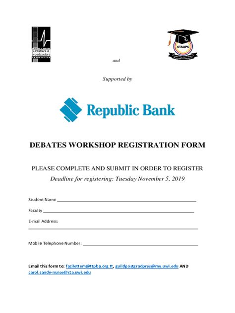 Fillable Online Sta Uwi Free Sample Workshop Registration Forms In