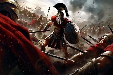 Premium AI Image Spartan Warriors In Fierce Battle Epic Battlefield