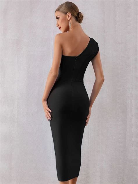 Adyce One Shoulder Zip Back Bodycon Wedding Guest Bandage Dress Robe