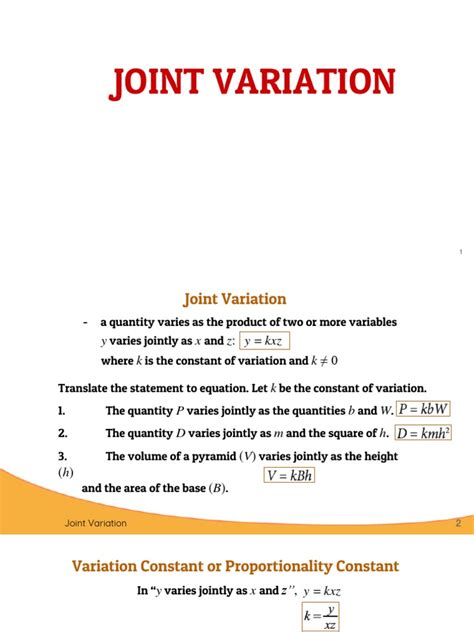 Lesson 3 Joint Variations | PDF | Variable (Mathematics) | Physics