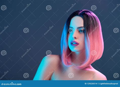 Attractive Nude Woman In Pink Wig Stock Photo Image Of Nude Beauty