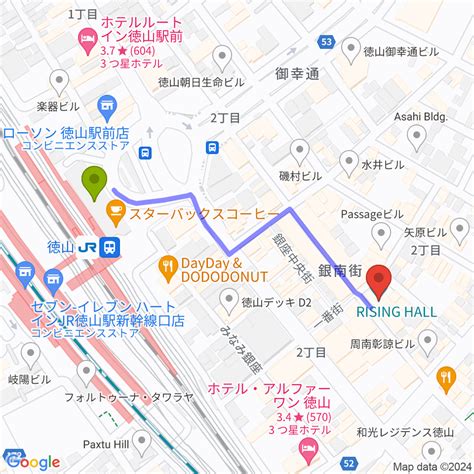 周南rising Hallの最寄駅徳山駅からの徒歩ルート（約5分） Mdata