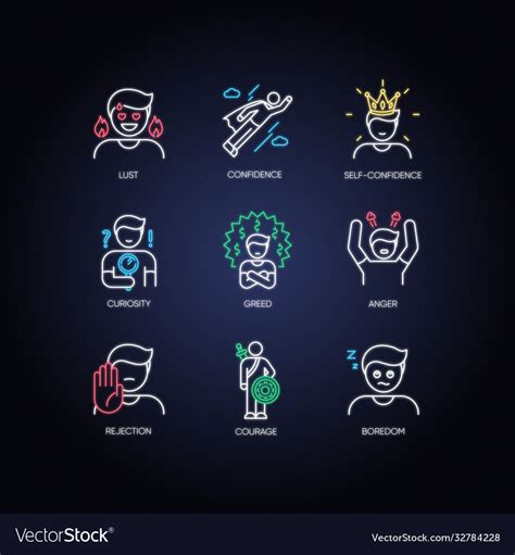 Human Emotions Neon Light Icons Set Royalty Free Vector