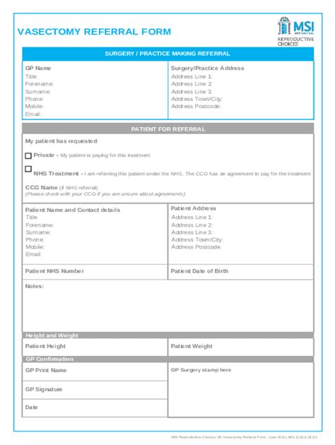 Fillable Online Marie Stopes Uk Vasectomy Referral Form Fill Out