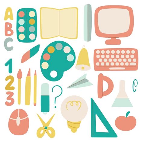 Schulmaterial Set Vector Illustration Zurück zur Schule mit