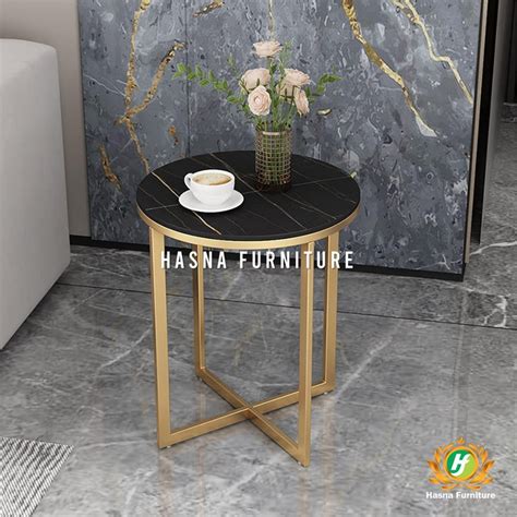 Jual Black Marble Coffee Table Meja Tamu Bulat Kaki Besi Gold D Cm