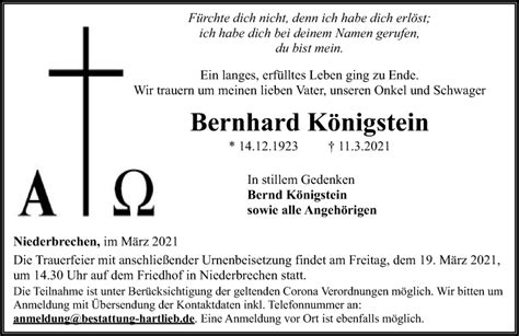 Traueranzeigen von Bernhard Königstein vrm trauer de