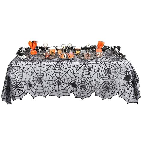 Biplut Halloween Lace Spider Web Tablecloth Realistic Skull Design For Scary Atmosphere Perfect