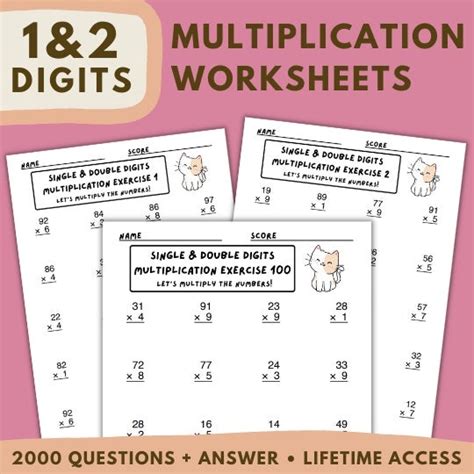 2000 Questions Single And Double Digits Multiplication Worksheets With Answer Printable Soft