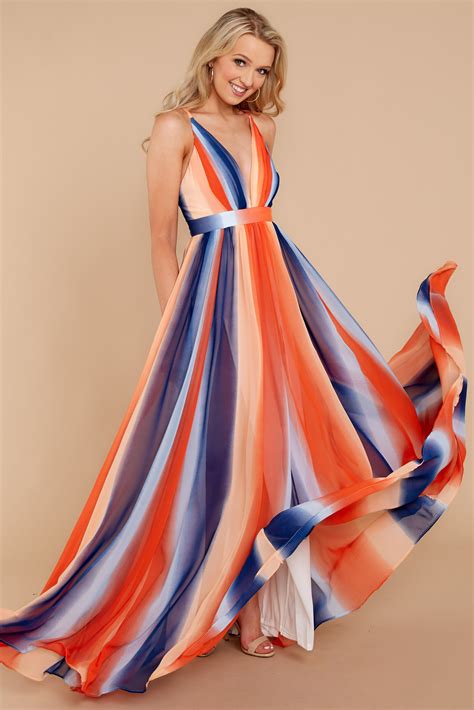 Orange Multi Maxi Dress Stripe Maxi Dress Maxi Dress Red