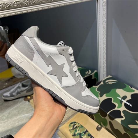 Bape Sta Sneaker Grey And White Leather Shoes With Og Box