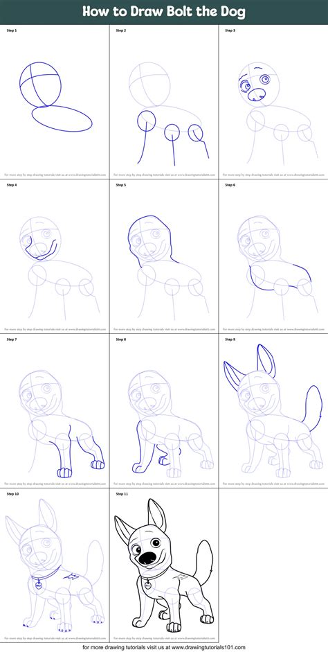 How to Draw Bolt the Dog printable step by step drawing sheet : DrawingTutorials101.com