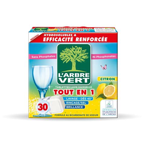 L ARBRE VERT Tablettes Lave Vaisselle Ecolabel Tout En 1 Citron 30