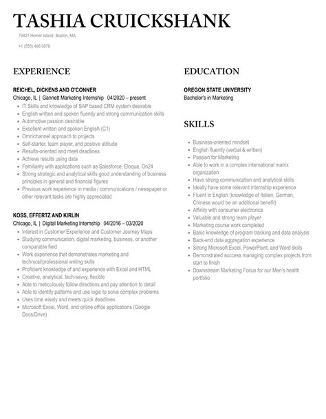 Marketing Internship Resume Samples Velvet Jobs