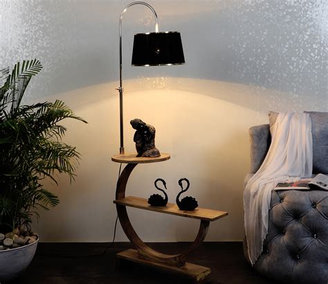 Buy Kepler Fabric Shade Shelf Floor Lamp With Wood Base Black At