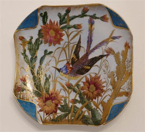 Oiseau Exotique Et Cactus En Fleurs Plat D Coratif En Porcelaine