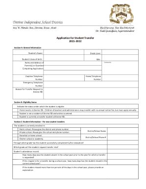 Fillable Online Application For Student Transfer 20212022 Fax Email