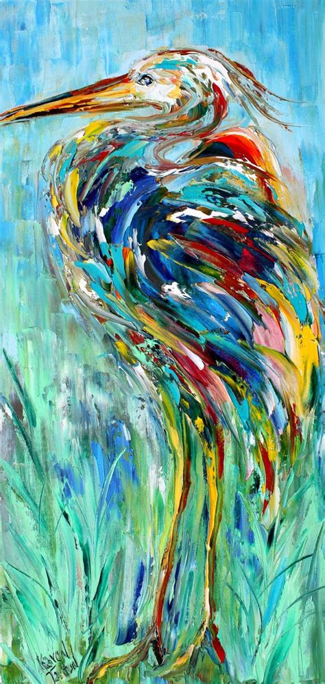 Heron painting original palette knife oil paint impressionism on canvas ...