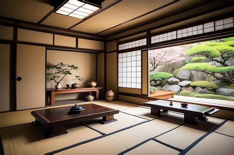 Premium Photo Traditional Japanese Tea Room Interior With Tatami Mats