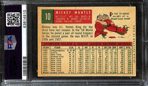 Lot Detail 1959 Topps Mickey Mantle 10 Graded PSA 3 VG