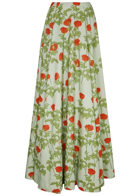 Bernadette Kennedy Floral Print Taffeta Maxi Skirt In Green Lyst