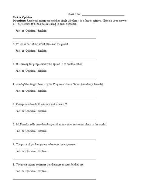 Fact and Opinion Worksheet | PDF