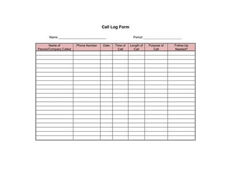 Phone Call Log Form Template in Word and Pdf formats