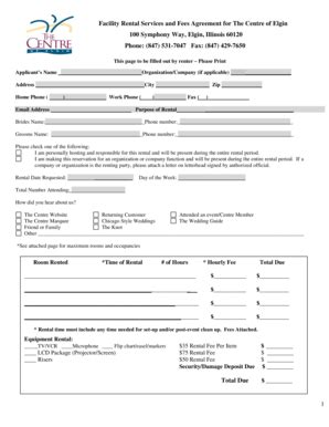 Fillable Online Centreofelgin Facility Rental Sevices And Fees